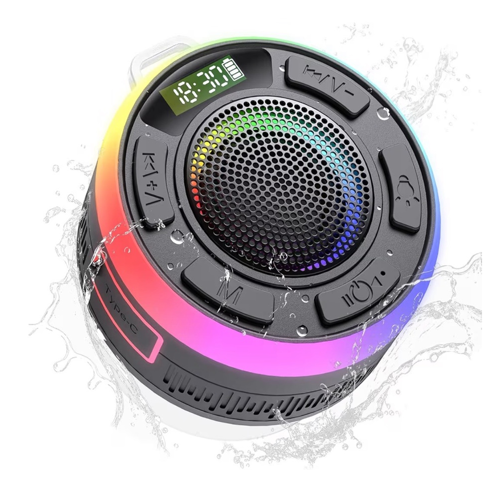 Black Bluetooth Shower Speaker with LED Lights